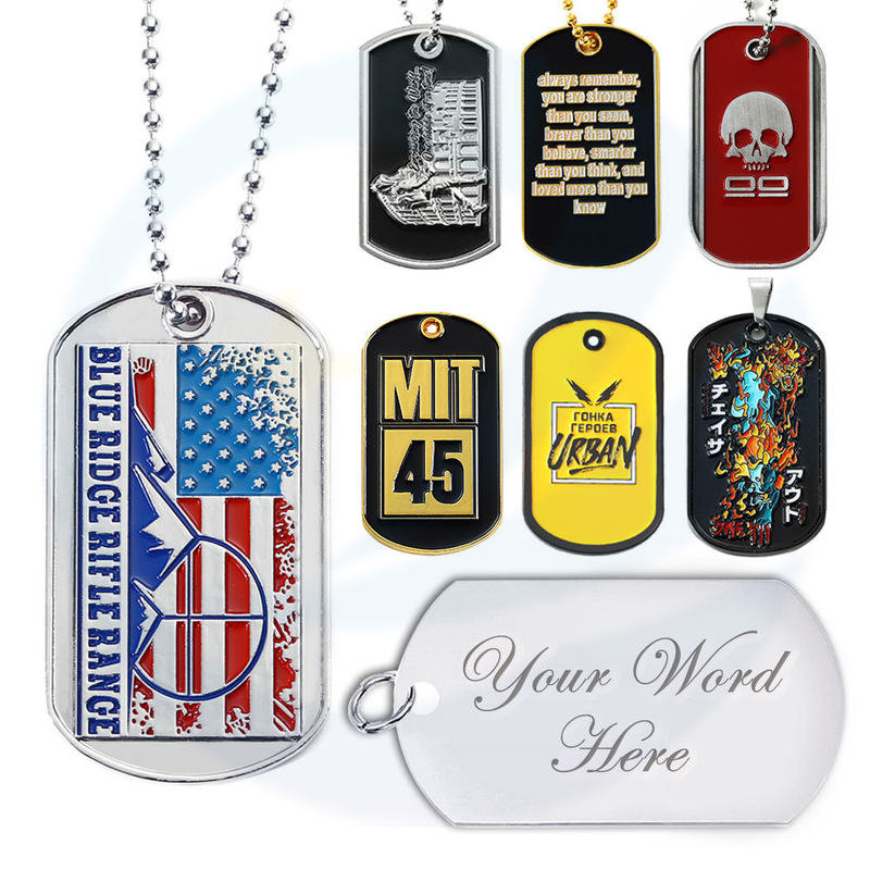 OEM Custom Zinc Alloy Enemel Epoxy Metal Dog Tag Tag Pendant Collier ID Dogtags Tags de chien pour gravure avec chaîne