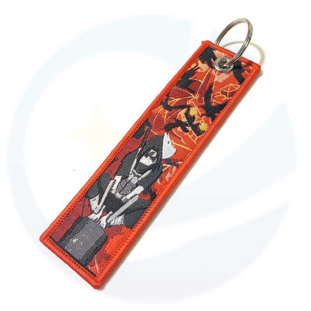 Logo tissé à tissu étiquette de jet de clés Sublimation tissu keychain Motorcycle de moto