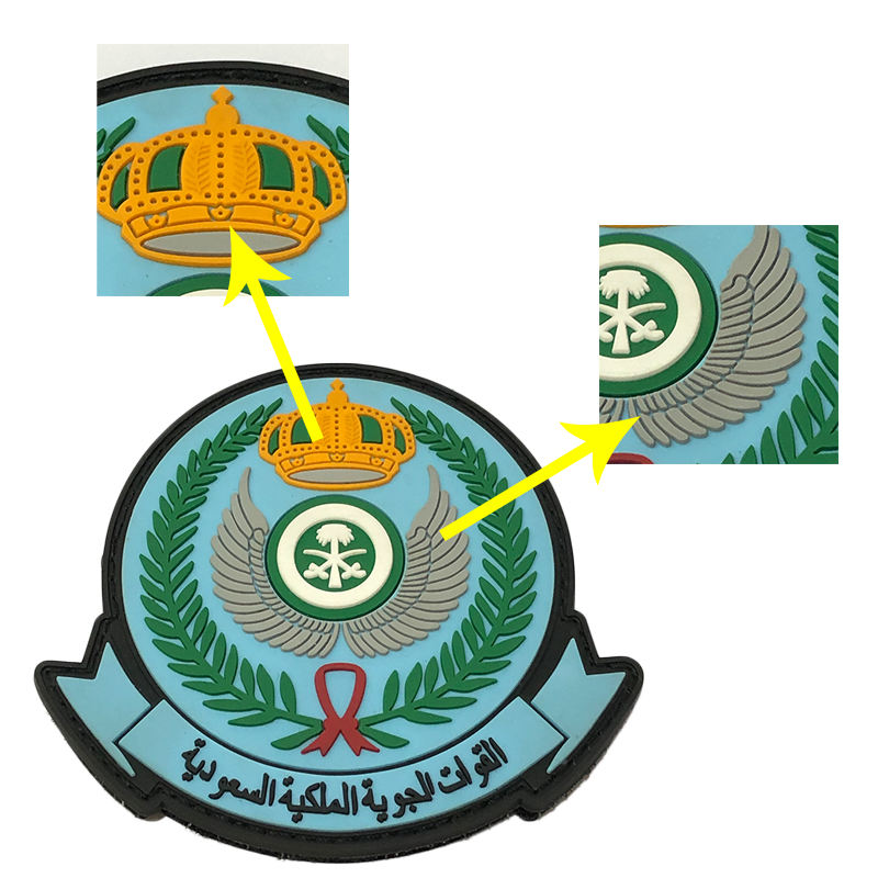 Designer personnalisé Silicone 3D PVC Patches de drapeau de luxe Logo Logo Saudi Arabie Air Force King Base Velcro Military 