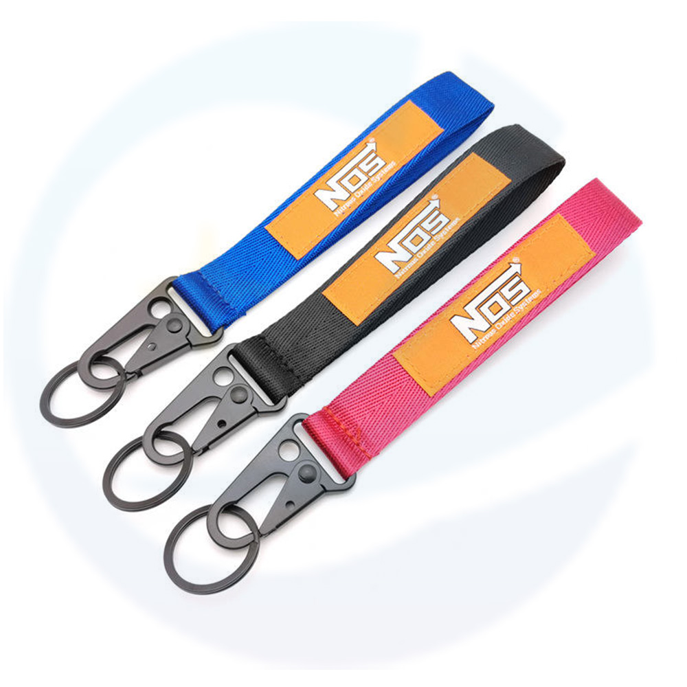 Chèques de chèques promotionnels de logo personnalisés en gros Carabiners Polyester Chaînes de clés de trèfle personnalisés de la cuite de bracelet