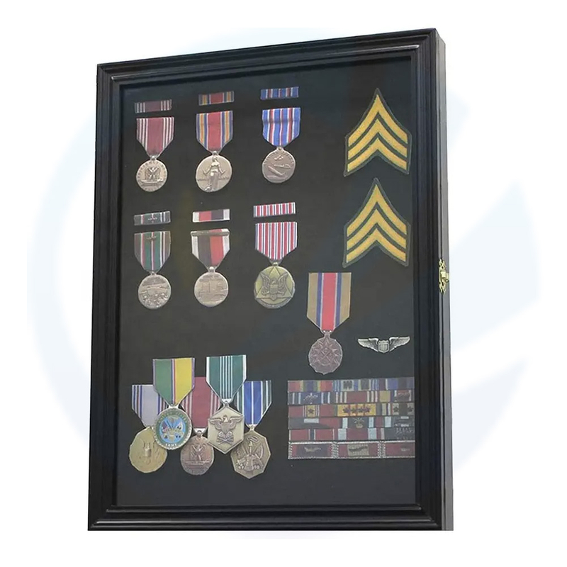 Custom 11x14 Black Wood 3D Deep Bage Tags Ribons insignes Patches Pins Médailles Military Affichage Boîte de cabine de cabinet