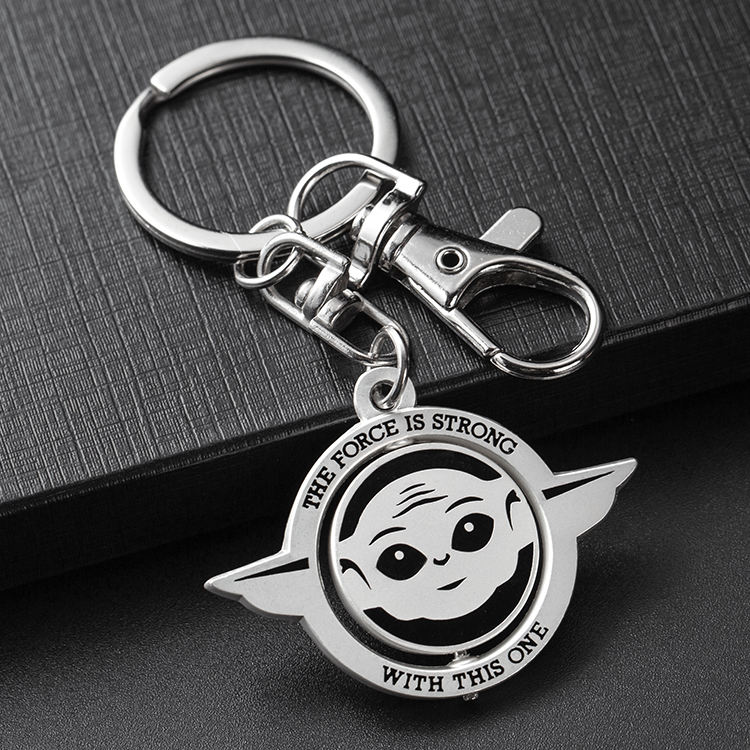 Métal personnalisé innovant Silver Spin Keychain Round Metal Floating Keychain Key Ring