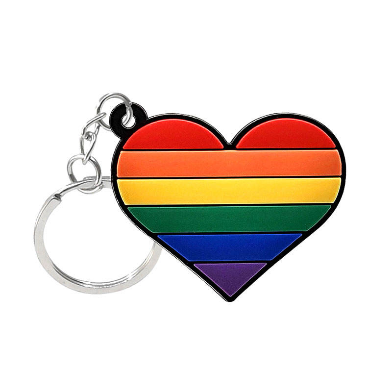 Coup de coeur en caoutchouc de clés médicaux en caoutchouc 2d Gay Pride LGBT arc-en-ciel en silicone PVC avec anneau