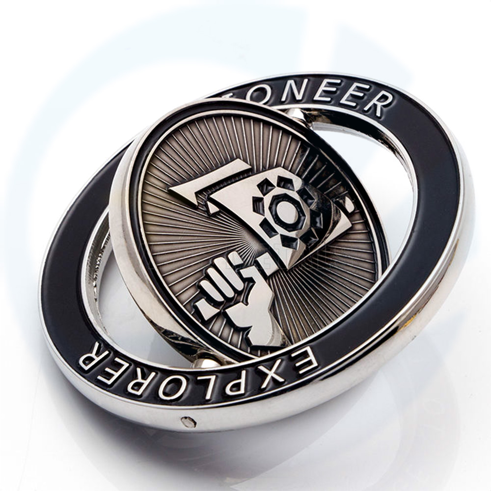 Promotionnal Custom Own Design Solid Silver Lrass / Copper Crafts 2D 3D Rotation Spin Challenge Coins