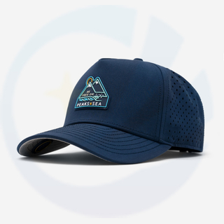 Pour les hommes Patch pvc personnalisé 5 panneau noir coupé au laser perforé rapide Baseball Structuré Caps de papa Performance Golf Hat