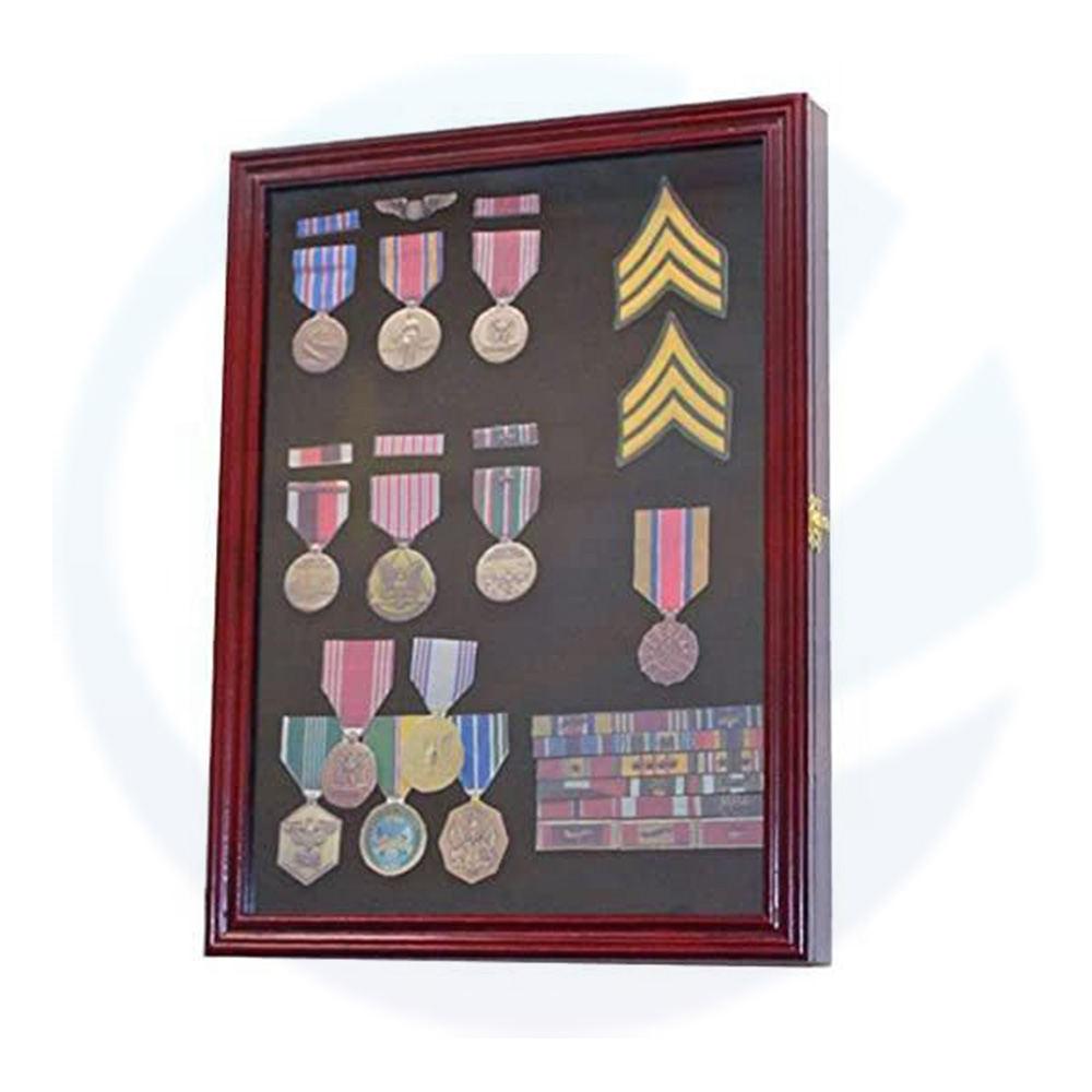 Custom 11x14 Black Wood 3D Deep Bage Tags Ribons insignes Patches Pins Médailles Military Affichage Boîte de cabine de cabinet