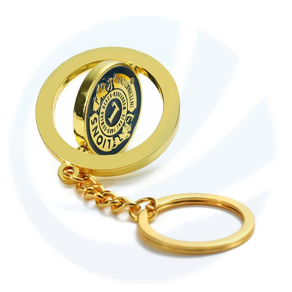 Spinning Key Chain Personalisado Design Gold Soft Enamel Keychain Spinner Reverse Custom Lion Club 3D Logo Logo