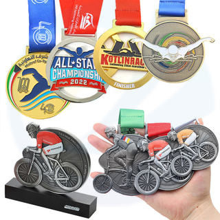 Médaille de sport personnalisée Finier 3D Finison Road Mou vélo de montagne Médaille de cyclisme en laiton Gold Silver Swim Swimming Médaille avec ruban